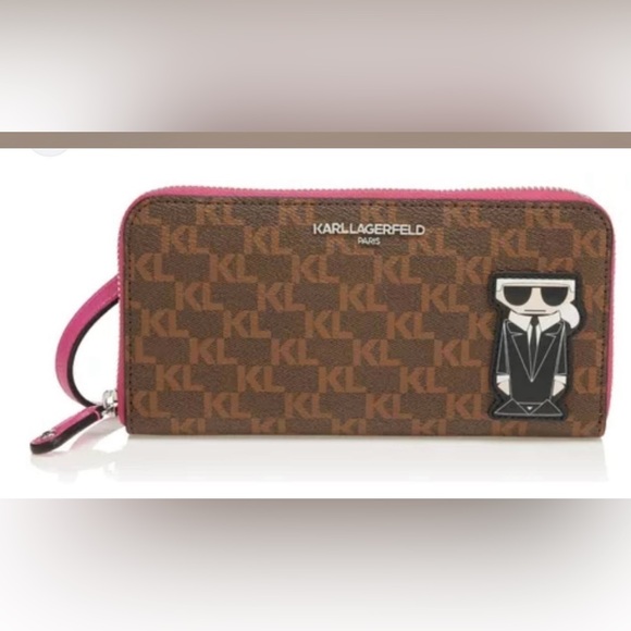 Karl Lagerfeld Handbags - NWT Karl Lagerfeld Crossbody Bag Pink Monogram Wallet on Strap Appliqué